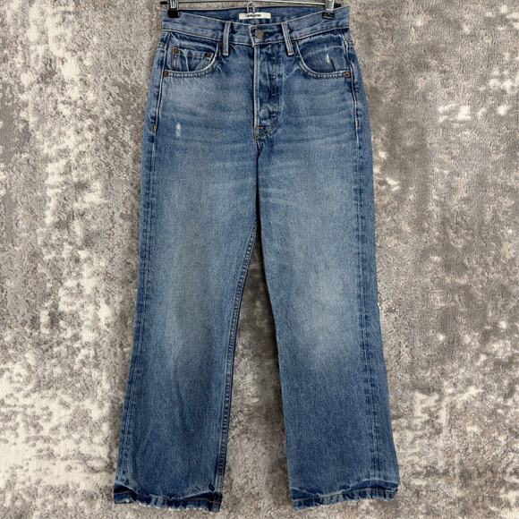 GRLFRND Sz 24 High Rise Button Fly Denim Crop Jeans Linda Straight Ankle Pants - Picture 1 of 11